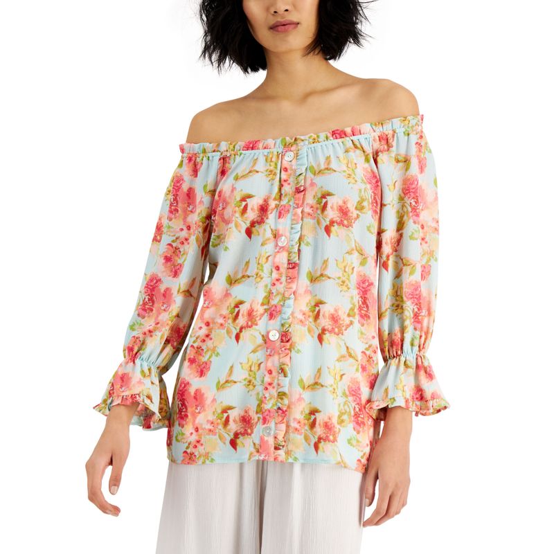 Willow Drive Printed Seersucker Off The Shoulder Top